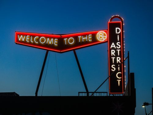 Welcome to Arts District sign during Las Vegas Arts District Tour