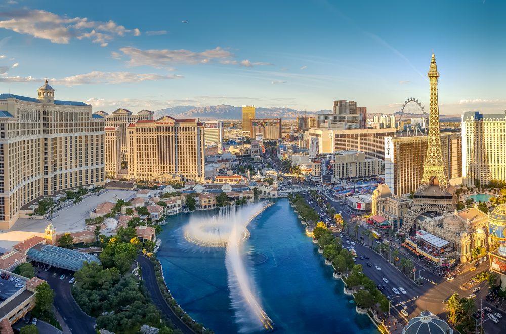 View of the Bellagio Fountains and The Strip in Las Vegas