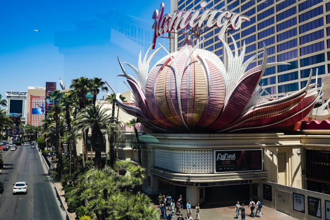 View of Flamingo Sign during Mid-Strip Tour in Las Vegas.JPG
