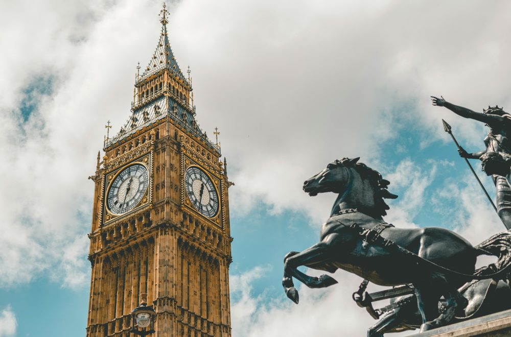 Boadicea and Her Daughters sculpture with Big Ben in the background