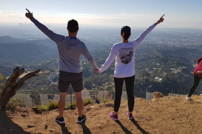 two people on hollywood sign hike