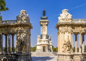 Madrid Spain, city skyline at El Retiro Park