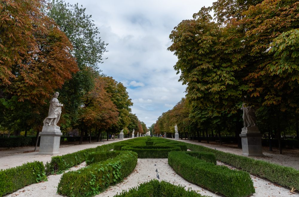 Scenic fall El Retiro park vista in Madrid, Spain