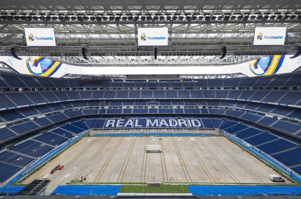 Panoramic shot of interior of Real Madrid Stadium