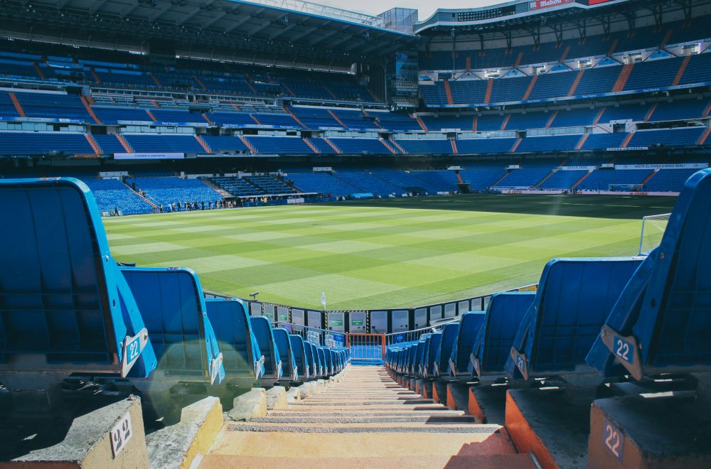 View of inside football field inside Bernabeu Stadium during daytime