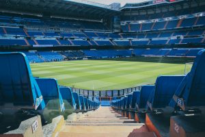 View of inside football field inside Bernabeu Stadium during daytime