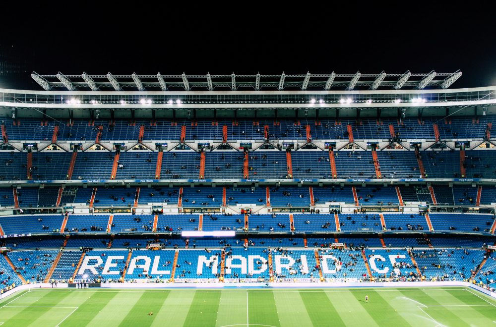 View of section of seating inside Bernabeu Stadium