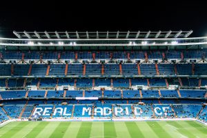 View of section of seating inside Bernabeu Stadium