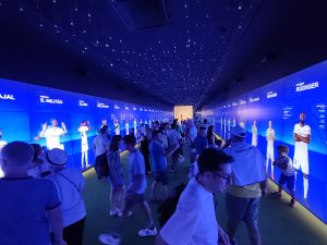 Visitors in Immersive Players Room area of Bernabeu Stadium