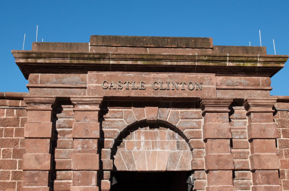 Close up of Castle Clinton sign during Statue of Liberty and Ellis Island Tour