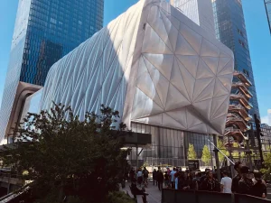 Hudson Yards entrance on a sunny day