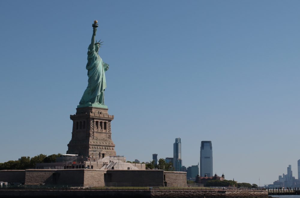 Landscape shot of Statue of Liberty on cruise