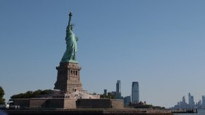 Landscape shot of Statue of Liberty on cruise