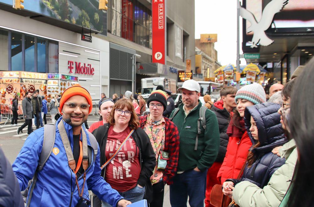 Tour Guide talking during Broadway and Times Square Insider NYC tour