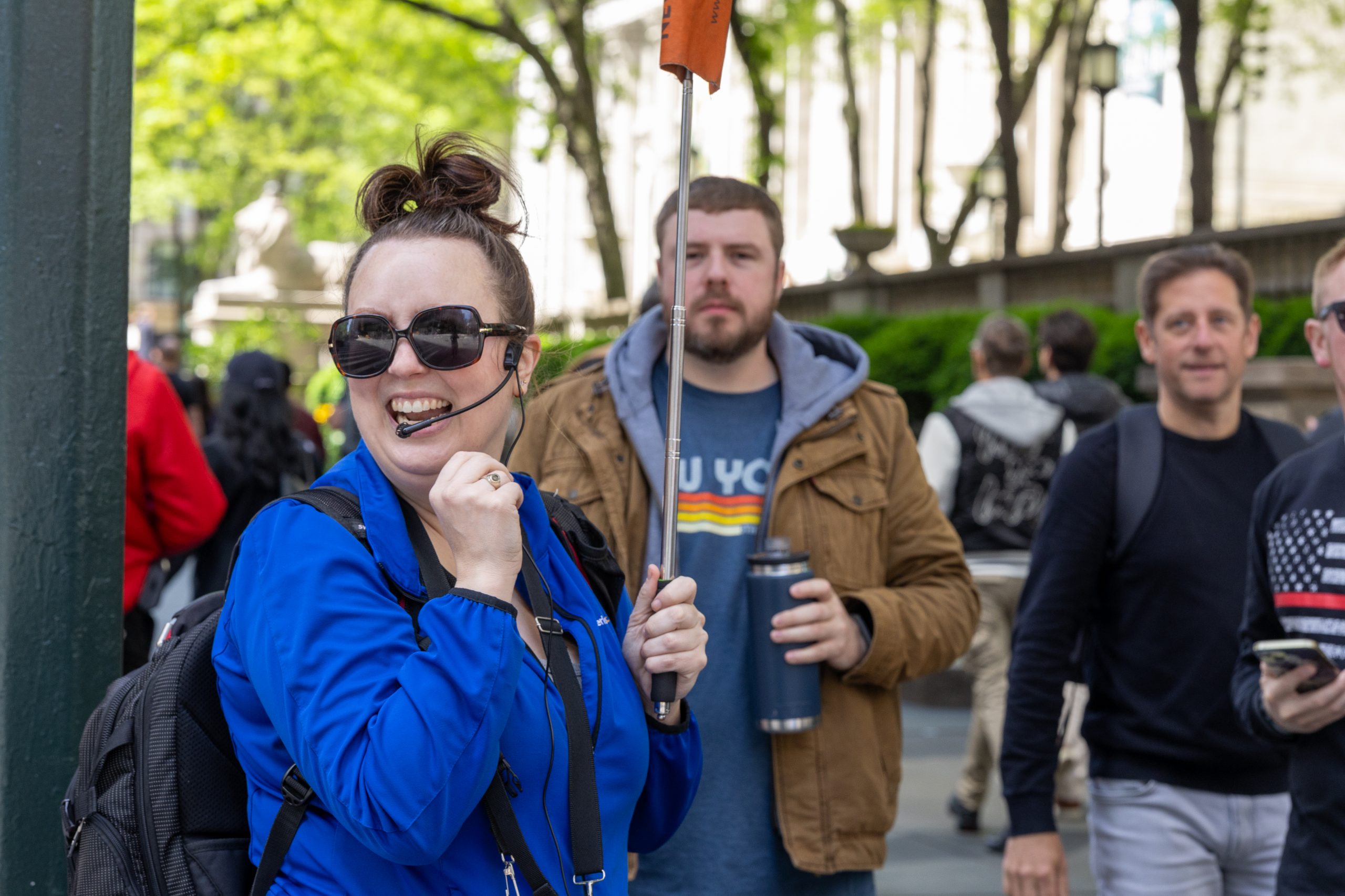 Tour guide smiling during NYC in a Day tour