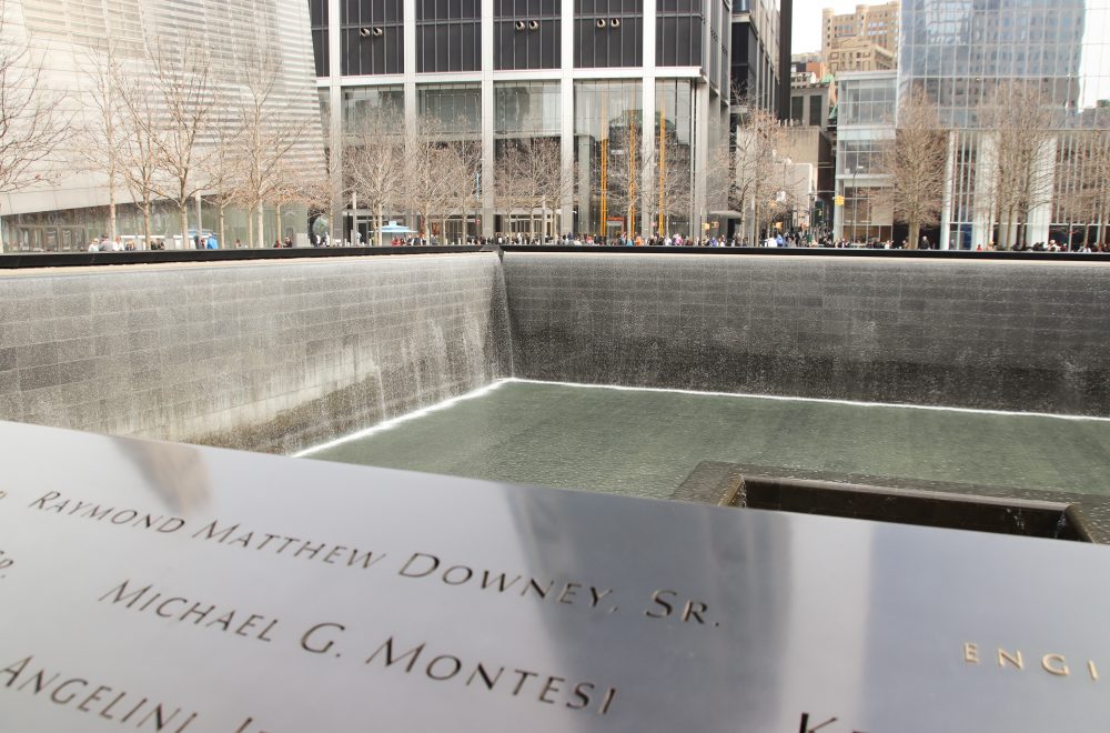 Close up of 911 Memorial in NYC