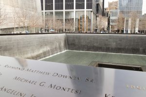 Close up of 911 Memorial in NYC