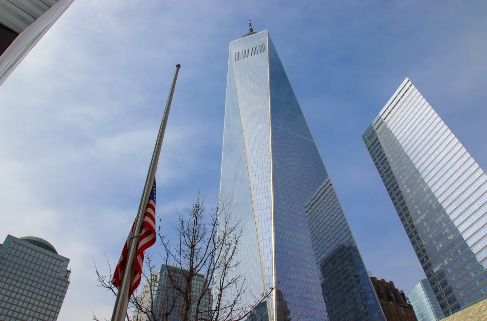 Freedom Tower and Flag in NYC 911 Ground Zero Tour