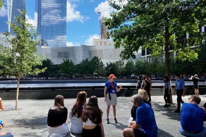 Ground Zero tour in front of memorial pool