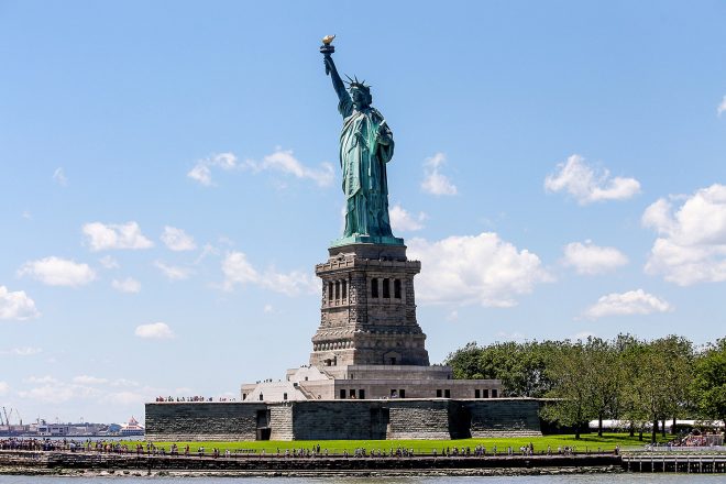 Landscape shot of Lady of Liberty in NYC