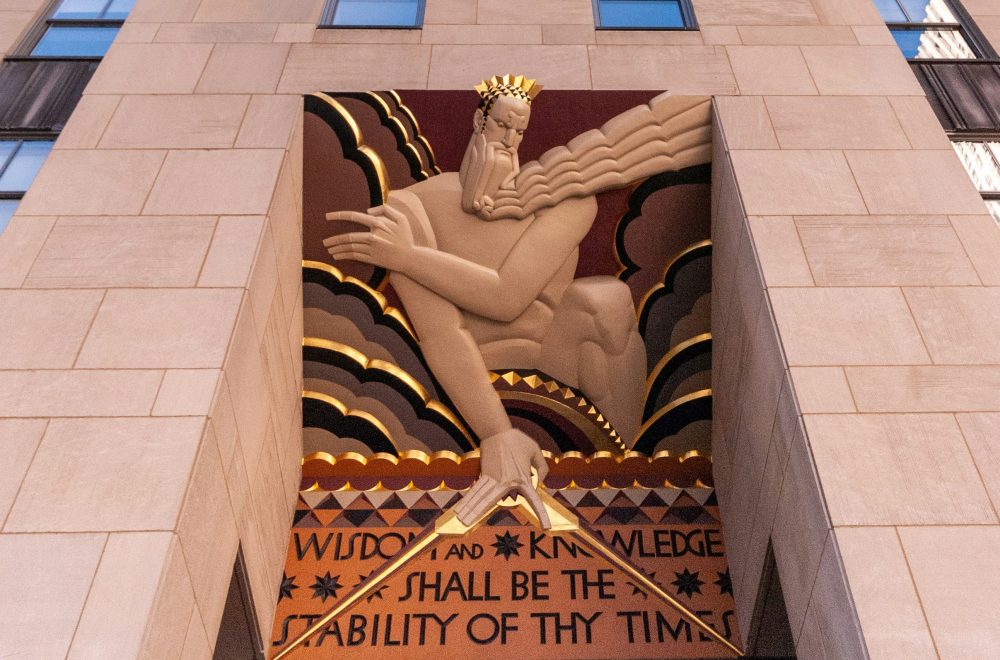 Gold Lion Statue in Rockefeller Plaza in New York City