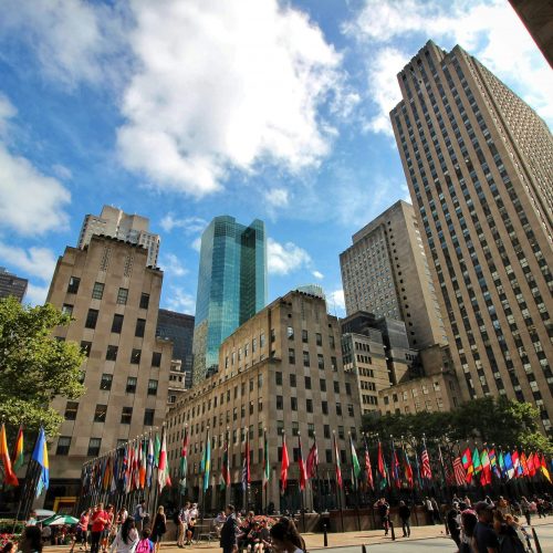 View of Rockefeller Plaza in daytime in New York City