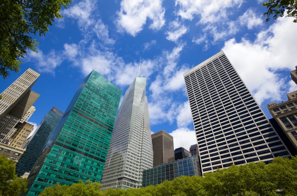 View of Skyscrapers from Bryant Park in NYC