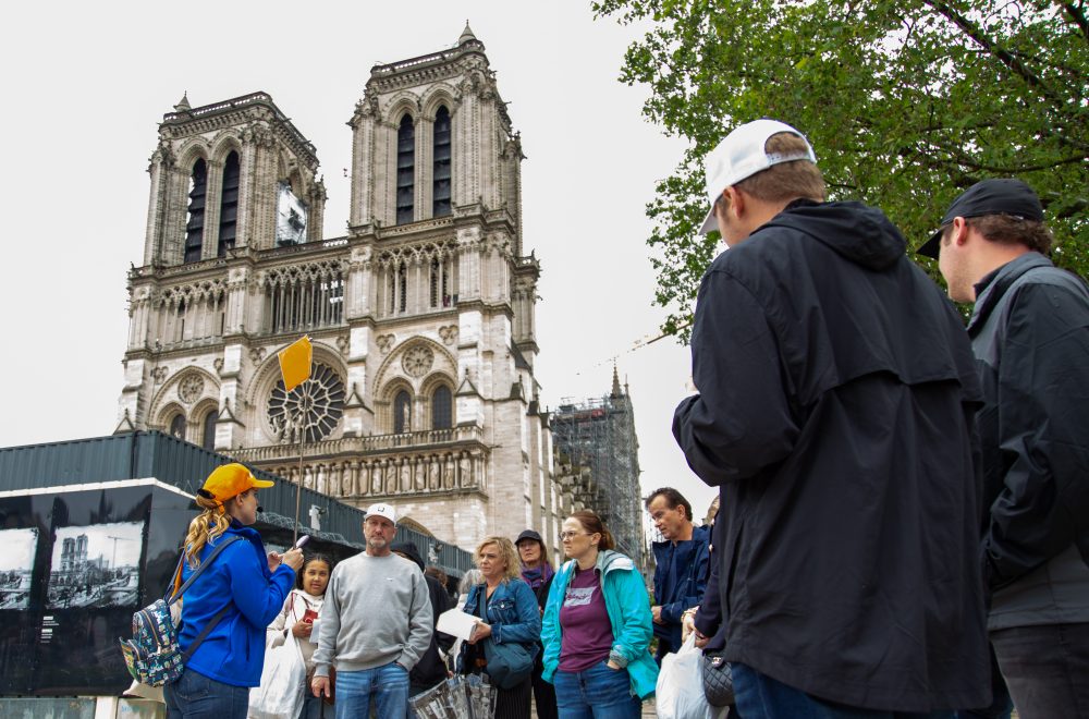 Tour Guide and Group during Notre Dame Outdoor Walking Tour
