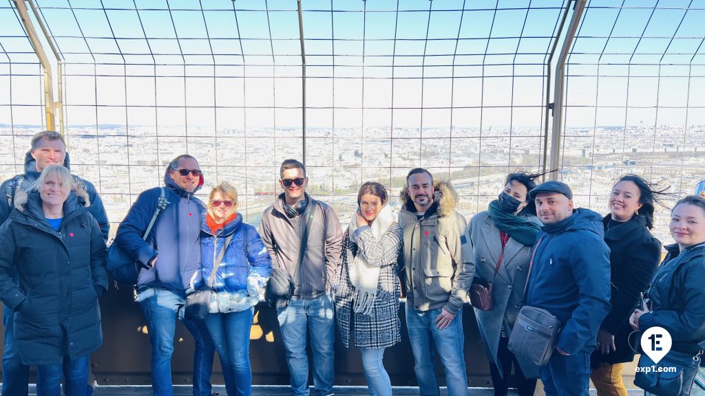 Group photo Eiffel Tower Guided Climb by Stairs on 18 March 2022 with Russell