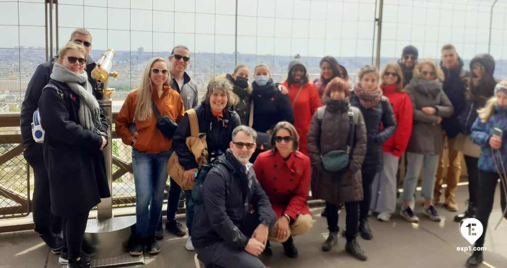 Group photo Eiffel Tower Guided Climb by Stairs on 4 April 2022 with Monika