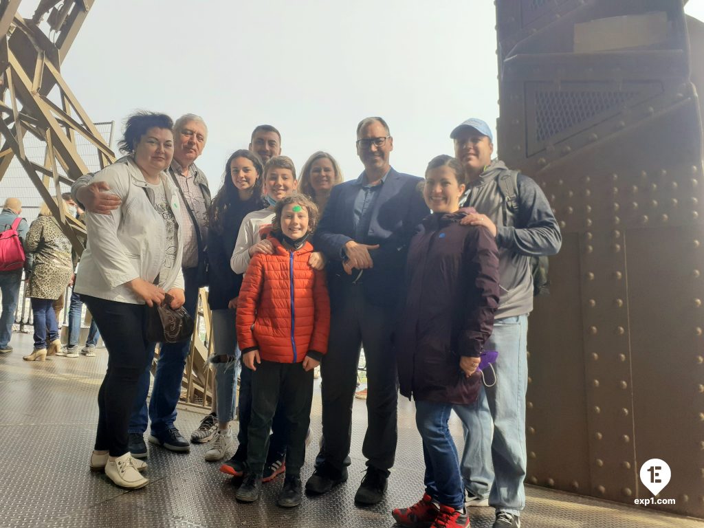 Group photo Eiffel Tower Elevator Tour on 2 May 2022 with Monika