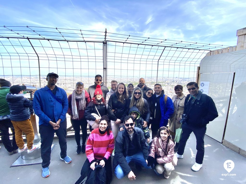 Group photo Eiffel Tower Elevator Tour on 16 April 2023 with Melanie