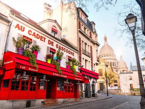 Street view in Montmartre of the basilica